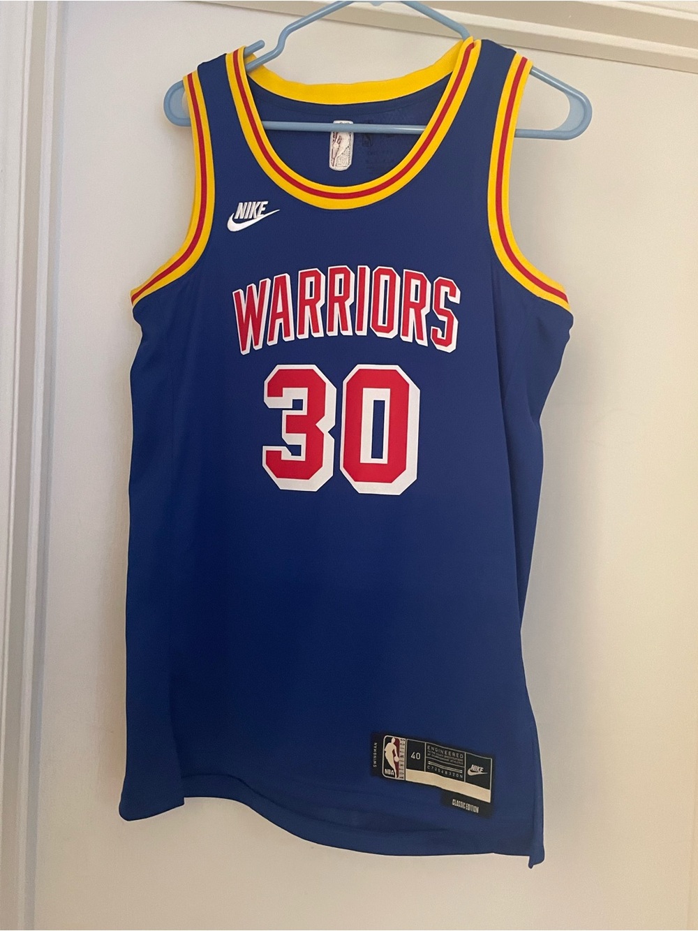 Nike Blue Warriors #30 Youth Basketball Jersey with Red & Yellow Trim